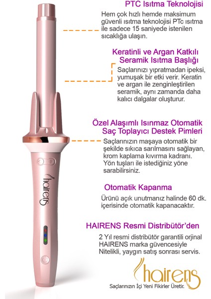 HRS-260 Otomatik Kırık Fön Saç Maşası 25 Mm. Ekstra Uzun Başlık.