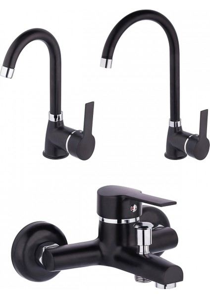 Vienna Black Chrome Batarya Seti, Banyo - Lavabo - Eviye Bataryası, Dekoratif Batarya Seti