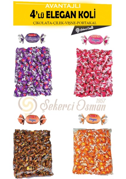Elegan 4'lü Avantajlı Koli (Çikolata-Portakal-Vişne-Çilek) 4kg fiyatları