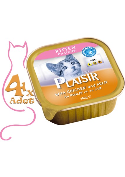 Pate Tavuk Etli&sütlü Kitten 100gr Plaisir Kedi Maması 4ADET
