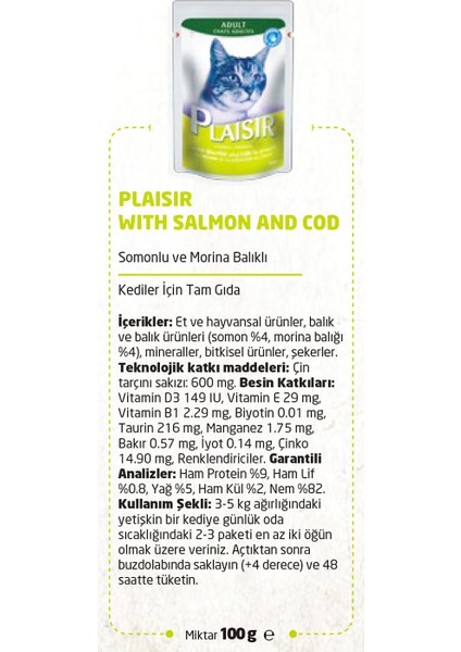 Pouch Somon&morinalı 100gr Plaisir Yaş Kedi Maması