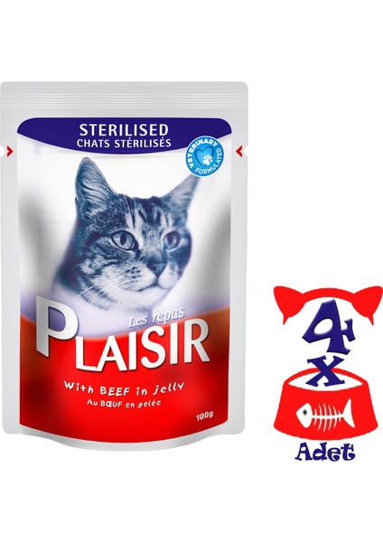 Pouch Sığıretli Sterilised 100gr Plaisir Kedi Maması 4ADET