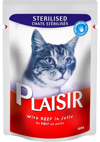Pouch Sığıretli Sterilised 100gr Plaisir Kedi Maması 22ADET