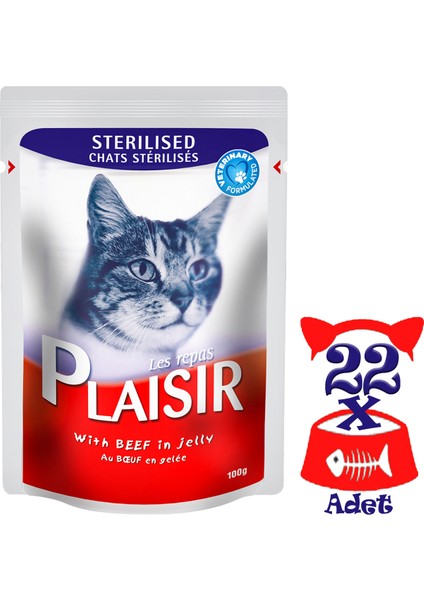 Pouch Sığıretli Sterilised 100gr Plaisir Kedi Maması 22ADET
