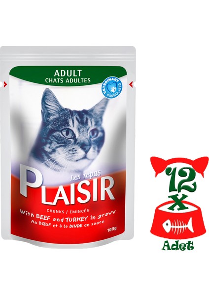 Pouch Sığır Etli&hindili 100gr Plaisir Kedi Maması 12ADET