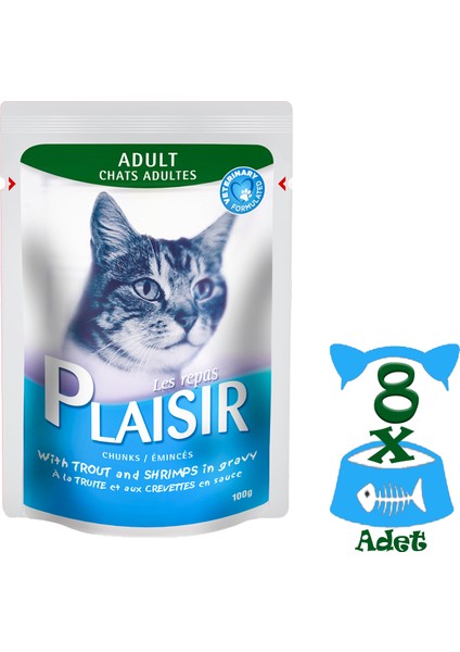 Pouch Alabalıklı&karidesli 100gr Plaisir Kedi Maması 8ADET