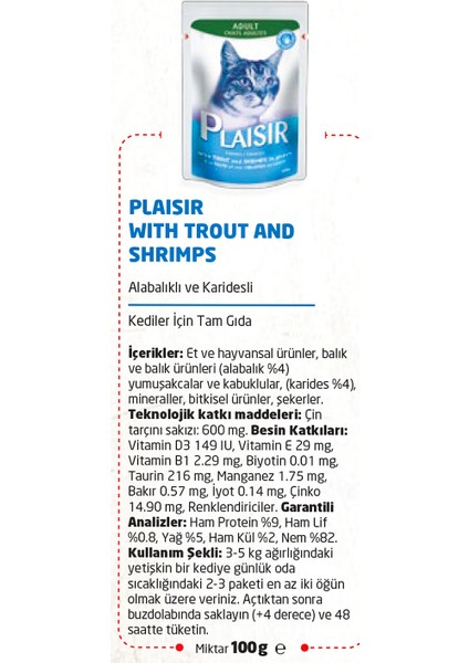 Pouch Alabalıklı&karidesli 100gr Plaisir Kedi Maması 8ADET