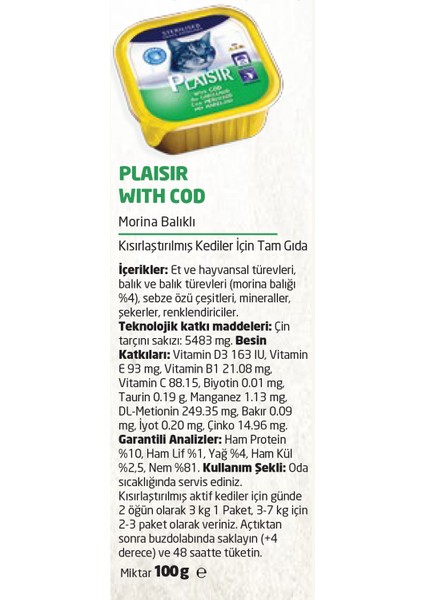 Pate Morinalı Sterilised 100gr Plaisir Yaş Kedi Maması 24ADET