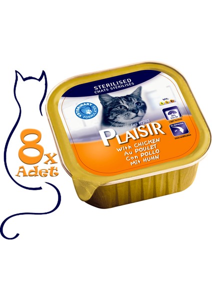 Pate Tavuk Sterilised 100gr Plaisir Yaş Kedi Maması 8ADET