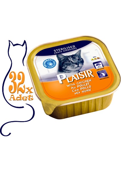 Pate Tavuk Sterilised 100gr Plaisir Yaş Kedi Maması 32ADET