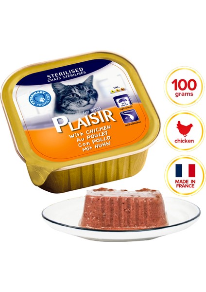 Pate Tavuk Sterilised 100gr Plaisir Yaş Kedi Maması 32ADET