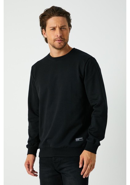 Erkek Siyah Basic Bisiklet Yaka Sweatshirt