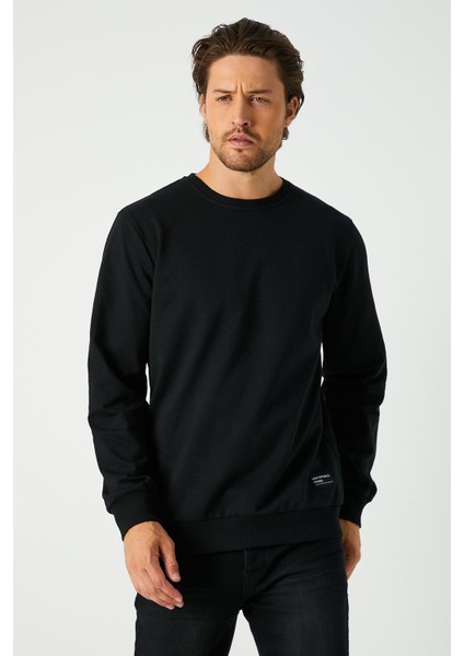 Erkek Siyah Basic Bisiklet Yaka Sweatshirt