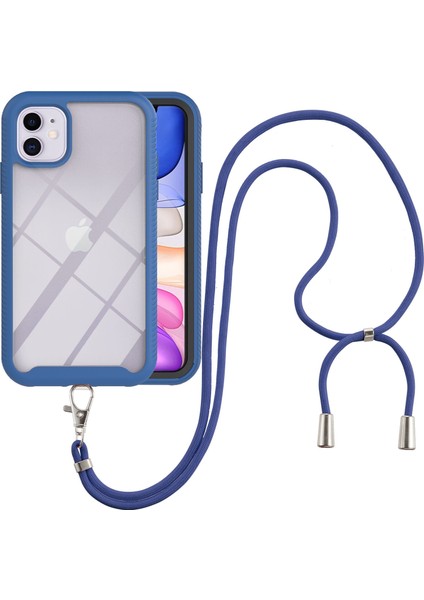 iPhone 11 İçin Şeffaf Bumper Shockproof Ayarlanabilir Çapraz Askılı Askılı Tam Koruma Kılıf Kapaklı Mavi (Yurt Dışından)