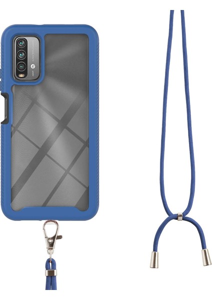 Xiaomi Redmi 9T / 9 Power İçin Şeffaf Bumper Shockproof Ayarlanabilir Çapraz Askılı Askılı Tam Koruma Kılıf Kapaklı Mavi (Yurt Dışından)