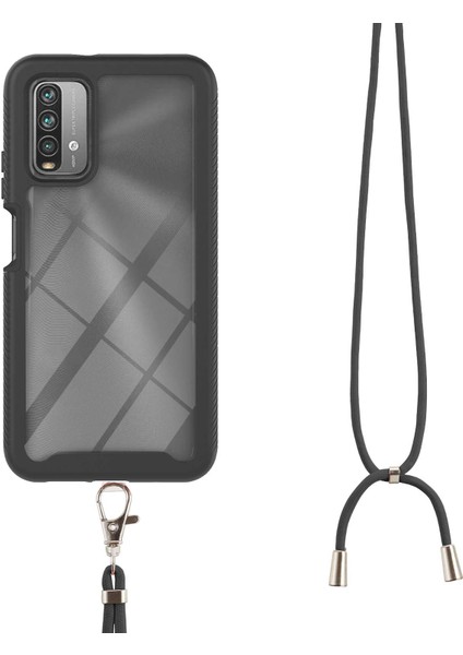 Xiaomi Redmi 9T / 9 Power İçin Şeffaf Bumper Shockproof Ayarlanabilir Çapraz Askılı Askılı Tam Koruma Kılıf Kapaklı Siyah (Yurt Dışından)