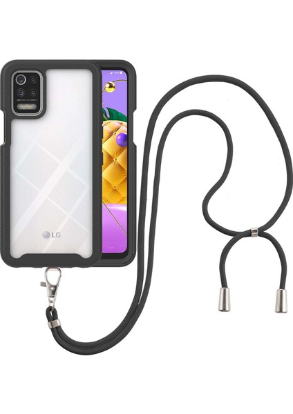 LG K42/K52/Q52/K62/Q62 İçin Şeffaf Bumper Shockproof Ayarlanabilir Çapraz Askılı Askılı Tam Koruma Kılıf Kapaklı Siyah (Yurt Dışından)