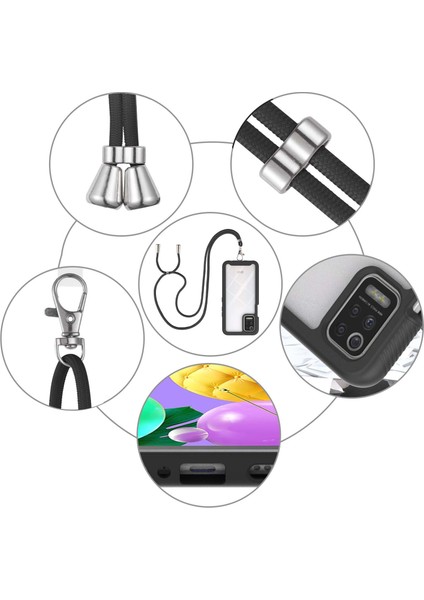 LG K42/K52/Q52/K62/Q62 İçin Şeffaf Bumper Shockproof Ayarlanabilir Çapraz Askılı Askılı Tam Koruma Kılıf Kapaklı Siyah (Yurt Dışından) indirimleri