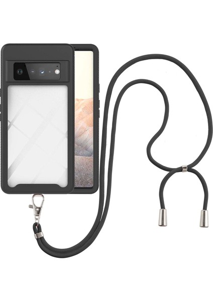 Google Pixel 6 Pro İçin Şeffaf Bumper Shockproof Ayarlanabilir Çapraz Askılı Askılı Tam Koruma Kılıf Kapaklı Siyah (Yurt Dışından)