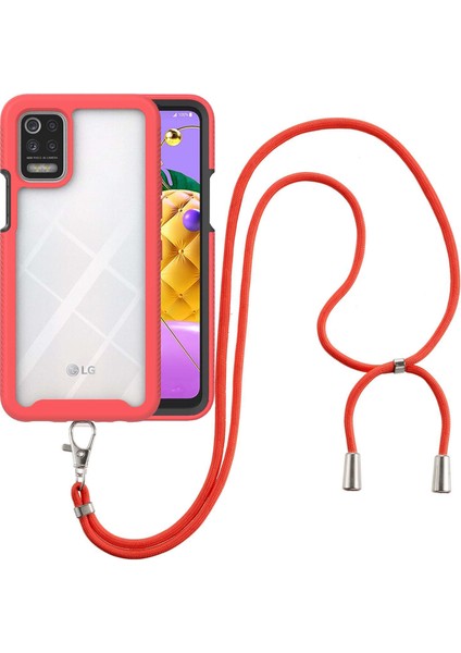 LG K42/K52/Q52/K62/Q62 İçin Şeffaf Bumper Shockproof Ayarlanabilir Çapraz Askılı Askılı Tam Koruma Kılıf Kapaklı Kırmızı (Yurt Dışından)