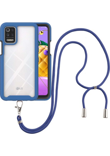 LG K42/K52/Q52/K62/Q62 İçin Şeffaf Bumper Shockproof Ayarlanabilir Çapraz Askılı Askılı Tam Koruma Kılıf Kapaklı Mavi (Yurt Dışından)