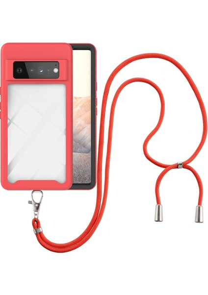 Google Pixel 6 Pro İçin Şeffaf Bumper Shockproof Ayarlanabilir Çapraz Askılı Askılı Tam Koruma Kılıf Kapaklı Kırmızı (Yurt Dışından)