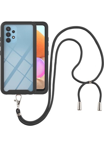 Samsung Galaxy A32 4G İçin Şeffaf Bumper Shockproof Ayarlanabilir Çapraz Askılı Askılı Tam Koruma Kılıf Kapaklı Siyah (Yurt Dışından)
