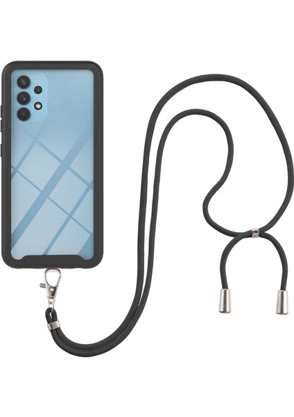 Samsung Galaxy A32 4G İçin Şeffaf Bumper Shockproof Ayarlanabilir Çapraz Askılı Askılı Tam Koruma Kılıf Kapaklı Siyah (Yurt Dışından)