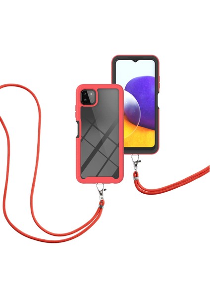 Samsung Galaxy A22 5G İçin Şeffaf Bumper Shockproof Ayarlanabilir Çapraz Askılı Askılı Tam Koruma Kılıf Kapaklı Kırmızı (Yurt Dışından)