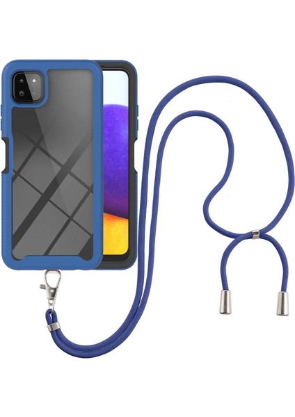 Samsung Galaxy A22 5G İçin Şeffaf Bumper Shockproof Ayarlanabilir Çapraz Askılı Askılı Tam Koruma Kılıf Kapaklı Mavi (Yurt Dışından)