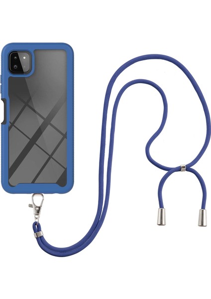Samsung Galaxy A22 5G İçin Şeffaf Bumper Shockproof Ayarlanabilir Çapraz Askılı Askılı Tam Koruma Kılıf Kapaklı Mavi (Yurt Dışından)
