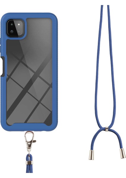 Samsung Galaxy A22 5G İçin Şeffaf Bumper Shockproof Ayarlanabilir Çapraz Askılı Askılı Tam Koruma Kılıf Kapaklı Mavi (Yurt Dışından)