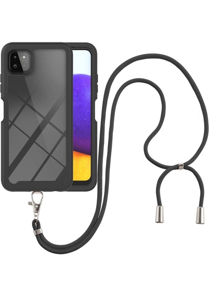 Samsung Galaxy A22 5G İçin Şeffaf Bumper Shockproof Ayarlanabilir Çapraz Askılı Askılı Tam Koruma Kılıf Kapaklı Siyah (Yurt Dışından)