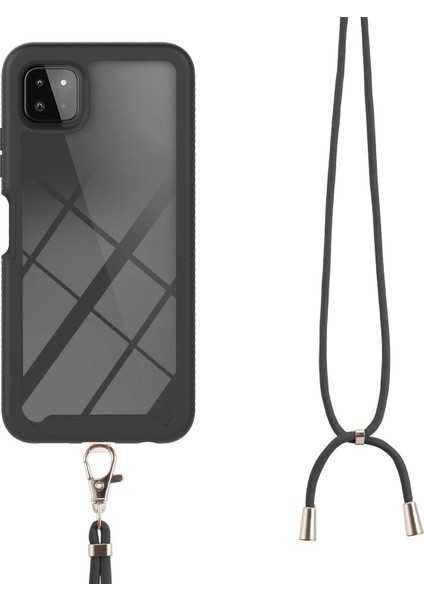 Samsung Galaxy A22 5G İçin Şeffaf Bumper Shockproof Ayarlanabilir Çapraz Askılı Askılı Tam Koruma Kılıf Kapaklı Siyah (Yurt Dışından)