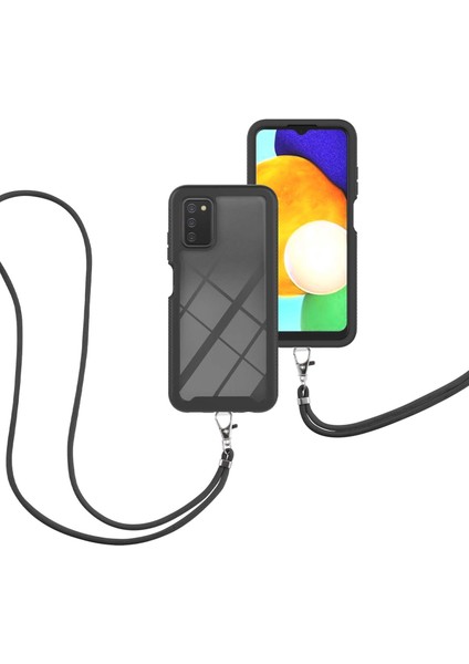 Samsung Galaxy A03S İçin Şeffaf Bumper Shockproof Ayarlanabilir Çapraz Askılı Askılı Tam Koruma Kılıf Kapaklı Siyah (Yurt Dışından)