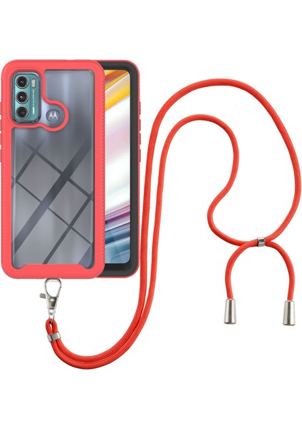 Motorola Moto G60 İçin Şeffaf Bumper Shockproof Ayarlanabilir Çapraz Askılı Askılı Tam Koruma Kılıf Kapaklı Kırmızı (Yurt Dışından)