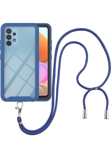 Samsung Galaxy A32 4G İçin Şeffaf Bumper Shockproof Ayarlanabilir Çapraz Askılı Askılı Tam Koruma Kılıf Kapaklı Mavi (Yurt Dışından)