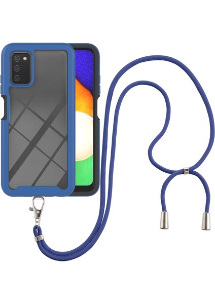 Samsung Galaxy A03S İçin Şeffaf Bumper Shockproof Ayarlanabilir Çapraz Askılı Askılı Tam Koruma Kılıf Kapaklı Mavi (Yurt Dışından)