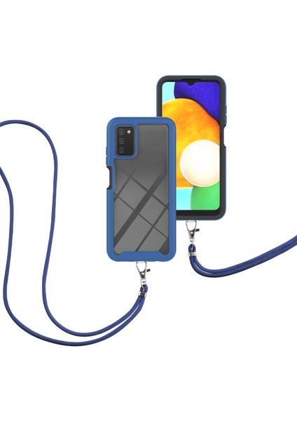 Samsung Galaxy A03S İçin Şeffaf Bumper Shockproof Ayarlanabilir Çapraz Askılı Askılı Tam Koruma Kılıf Kapaklı Mavi (Yurt Dışından)