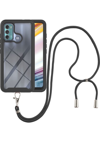 Motorola Moto G60 İçin Şeffaf Bumper Shockproof Ayarlanabilir Çapraz Askılı Askılı Tam Koruma Kılıf Kapaklı Siyah (Yurt Dışından)