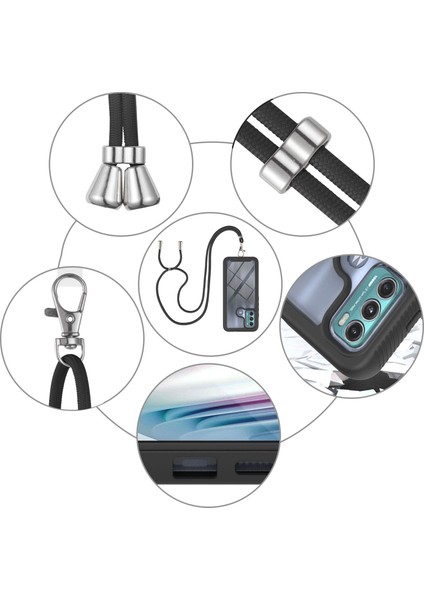 Motorola Moto G60 İçin Şeffaf Bumper Shockproof Ayarlanabilir Çapraz Askılı Askılı Tam Koruma Kılıf Kapaklı Siyah (Yurt Dışından) indirimleri