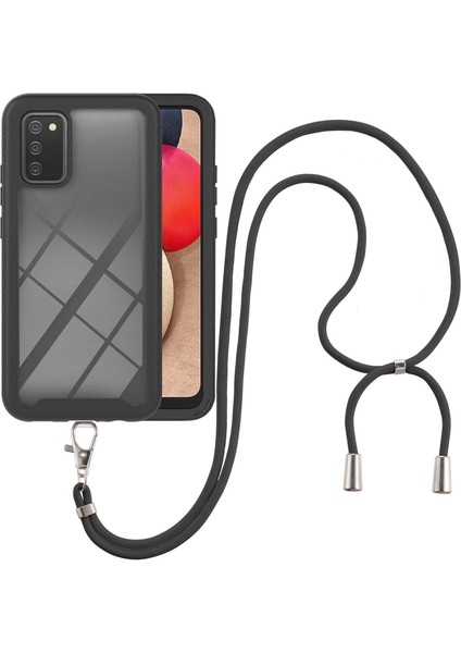 Samsung Galaxy A02S İçin Şeffaf Bumper Shockproof Ayarlanabilir Çapraz Askılı Askılı Tam Koruma Kılıf Kapaklı Siyah (Yurt Dışından)