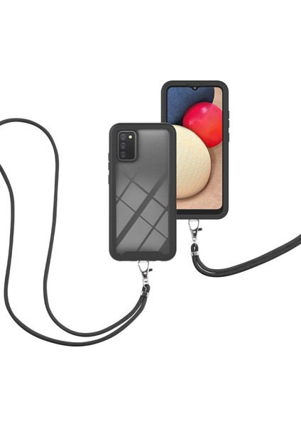 Samsung Galaxy A02S İçin Şeffaf Bumper Shockproof Ayarlanabilir Çapraz Askılı Askılı Tam Koruma Kılıf Kapaklı Siyah (Yurt Dışından)