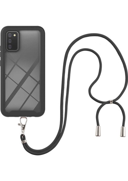 Samsung Galaxy A02S İçin Şeffaf Bumper Shockproof Ayarlanabilir Çapraz Askılı Askılı Tam Koruma Kılıf Kapaklı Siyah (Yurt Dışından)