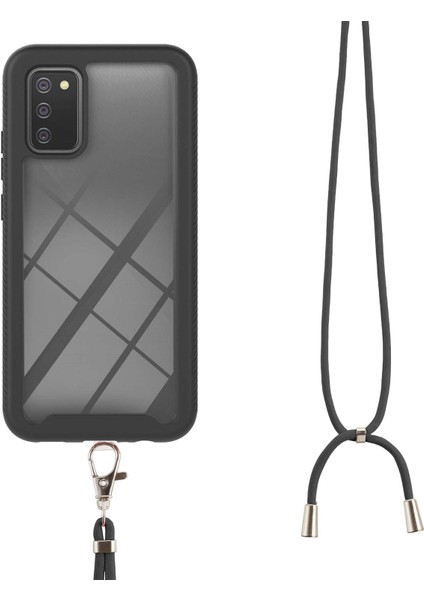 Samsung Galaxy A02S İçin Şeffaf Bumper Shockproof Ayarlanabilir Çapraz Askılı Askılı Tam Koruma Kılıf Kapaklı Siyah (Yurt Dışından)