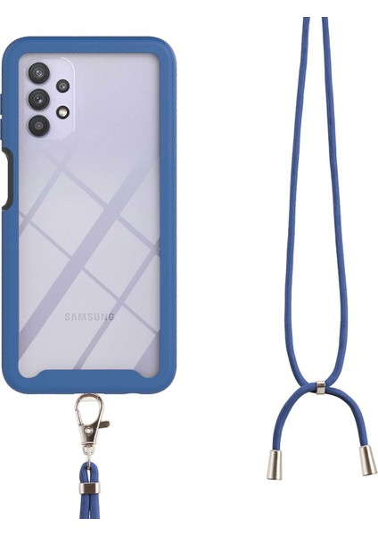 Samsung Galaxy A32 5G İçin Şeffaf Bumper Shockproof Ayarlanabilir Çapraz Askılı Askılı Tam Koruma Kılıf Kapaklı Mavi (Yurt Dışından)