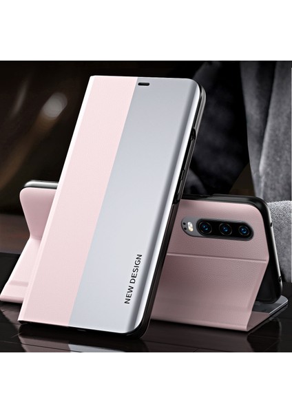 Huawei P30 İçin İnce Flip Deri Manyetik Kılıf Kapaklı Beyaz (Yurt Dışından)