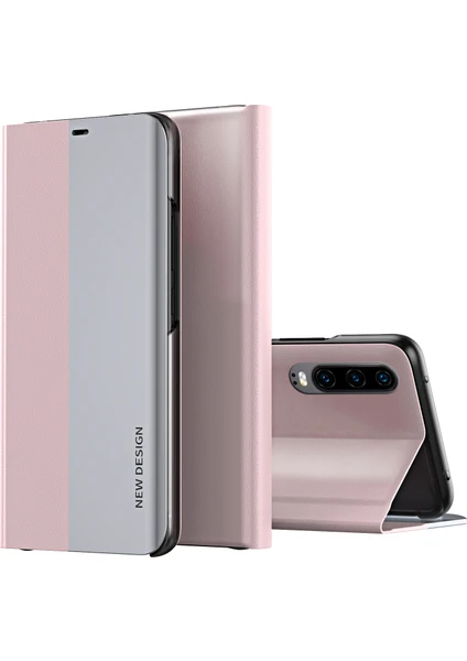 Huawei P30 İçin İnce Flip Deri Manyetik Kılıf Kapaklı Pembe (Yurt Dışından)