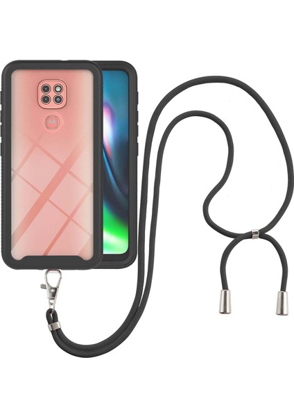 Motorola Moto G 9 Play İçin Şeffaf Bumper Shockproof Ayarlanabilir Çapraz Askılı Askılı Tam Koruma Kılıf Kapaklı Siyah (Yurt Dışından)