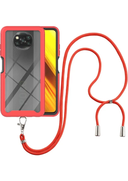 Xiaomi Poco X3 Nfc / X3 Pro İçin Şeffaf Bumper Shockproof Ayarlanabilir Çapraz Askılı Askılı Tam Koruma Kılıf Kapaklı Kırmızı (Yurt Dışından)